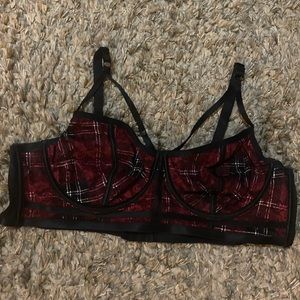 DARK RED PLAID MESH & LACE UNDERWIRE BRALETTE